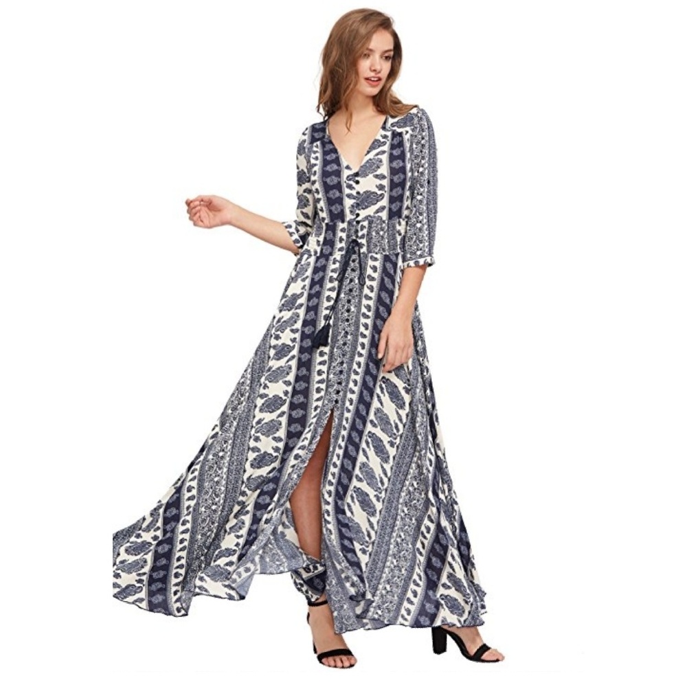 Boho flowy slit-front maxi festival dress